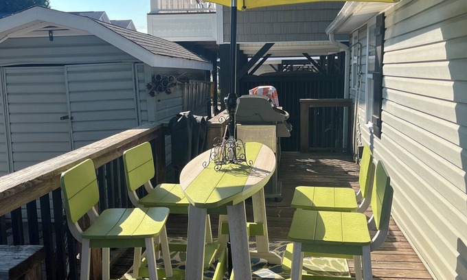 Surfside Beach Resort | Large outdoor area straight shot to the beach. Stocked coffee bar with expresso!