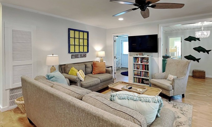 Tybee Island House | Little Blue Beach House | Fire Pit, Outdoor Shower