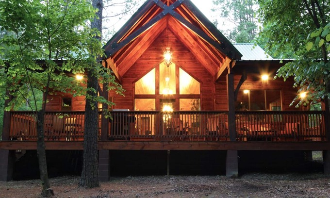 Broken Bow Cabin | Lush decor and cathedral ceiling. Pool Table, Hot Tub, Convenient Location!
