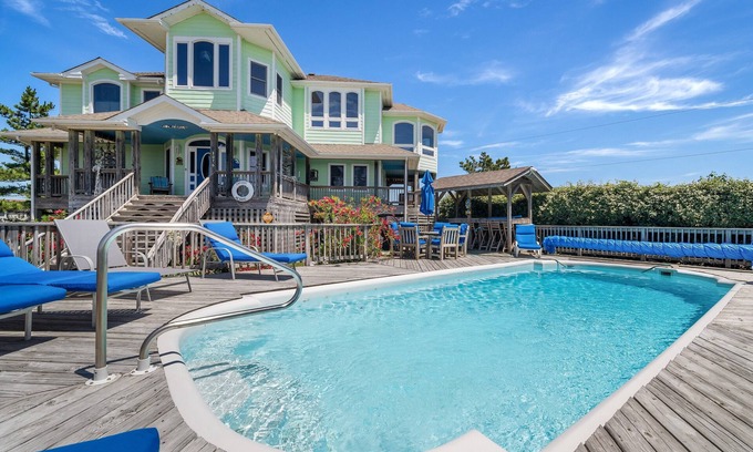 Carova Beach House | Lux 6 bdr, 5.5 bath semi-oceanfront, 4WD area, private pool & great ocean views!
