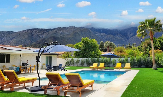 Racquet Club West Villa | Luxe Saltwater Pool Spa + Postcard perfect Views! Private Yard Location! Near DT