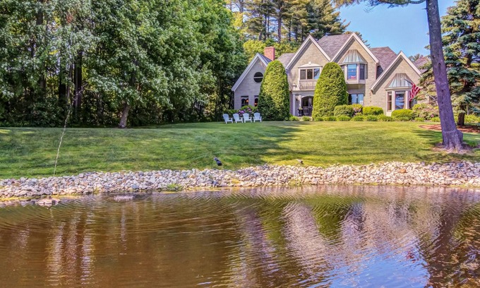 Kennebunkport House | Luxurious house with golf course views, firepit, pergola, deck, and central AC