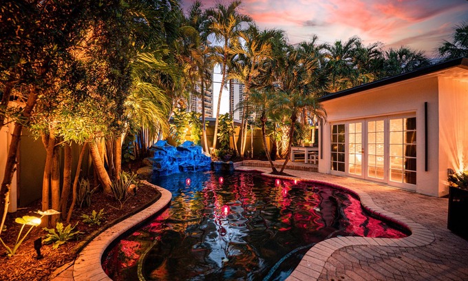 Lauderdale Beach House | LUXURY 4 BD BEACH HOME- 500 Feet to Beach, Heated Saltwater Pool w/Waterfall