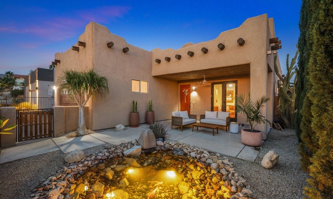 Desert Hot Springs House | Luxury Desert Pueblo! Heated Pool, Spa, Game Room, Koi Pond, Movie Screen