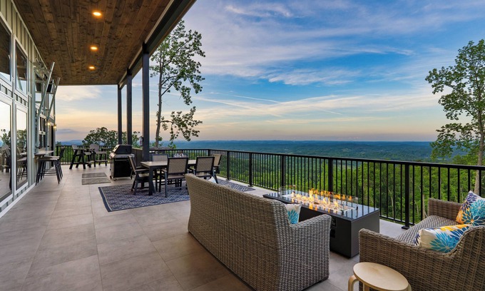 Sevierville House | Luxury Group Retreat + Indoor Pool, Arcade & 56-Mile Views | Grand Vista Retreat