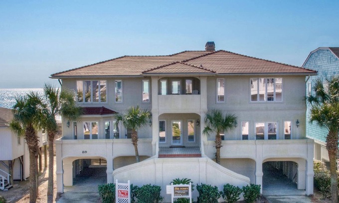 Ocean Isle Beach House | LUXURY OCEANFRONT ESTATE with Pool, Gazebo & Elevator. Walk to town center.