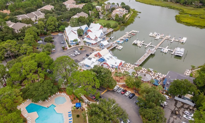 South Beach Apartment | Modern Sea Pines studio, beautiful water sunset views, across from beach