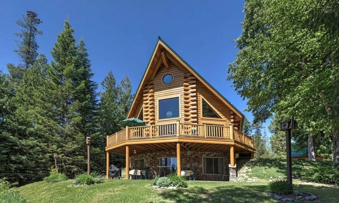 Bigfork Cabin | Montana Mountain Log-Lodge with lake views, lake access & mountain views