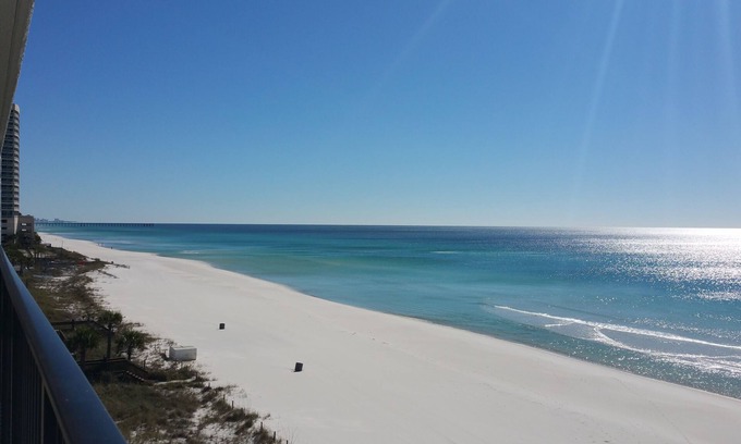 West Panama City Beach Condo | NEW Beachfront😎60'GLASS BEACH VIEWS in 2 MASTER Suites +FREE Beach Chairs😎402E