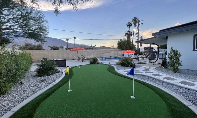 Palm Springs House | NEW! The Pink Stone Mountain Views, Saltwater Pool/Spa, Mini Golf
