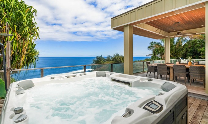 Princeville Villa | North Shore Kauai Villa, Ocean Views, Private Hot Tub with Ocean Views, Beach Gear, AC in Bedrooms