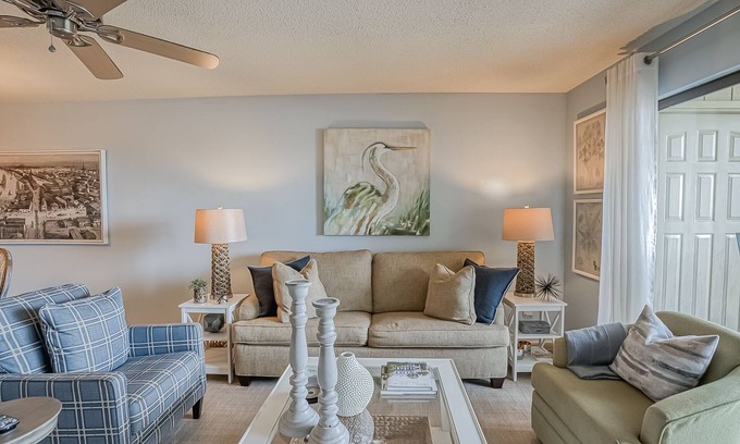 Saint Helena Island Condo | Ocean Bliss Cottage! Beach Club Villa with Canal Views - Short walk to Beach