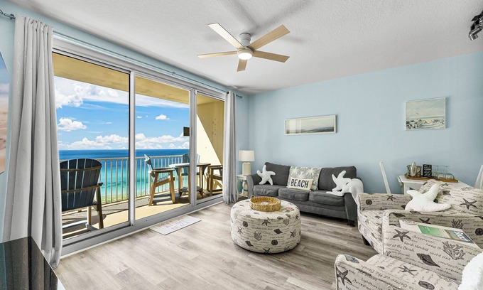 Panama City Beach Condo | Oceanfront condo with scenic balcony! 1/2 Sleeps 6