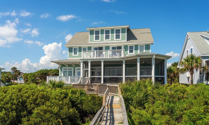 Folly Beach House | Oceanfront luxury! Large screen porch, Open decks, Direct beach access