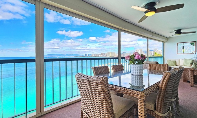 Diamond Head - Kapahulu - St. Louis Condo | Oceanfront Spacious Condo Sleeps 3 Stunning Ocean, Tropical Beach and Bay Views