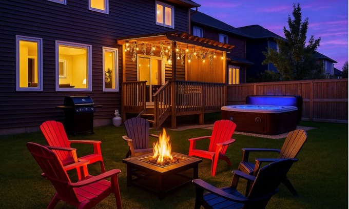 West Edmonton House | Outdoor Oasis-Hottub-BBQ-Firetable-AC-KingBd-85"TV