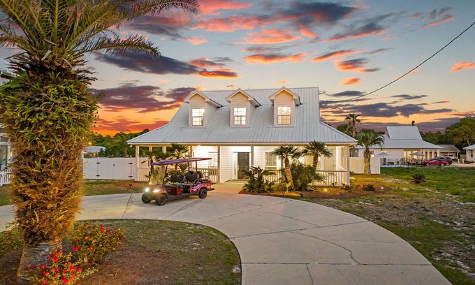 West Panama City Beach House | Palm Royale: Private Pool, LSV (Golf Cart), Great Location