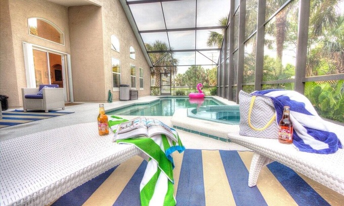 Vilano Beach House | Pink Flamingo! Pool/Spa, Lanai, Steps to Beach & Park
