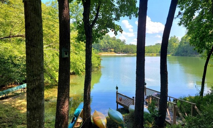 Lake Lure Cabin | Private log cabin on the lake! Beach/waterfall/dogs.