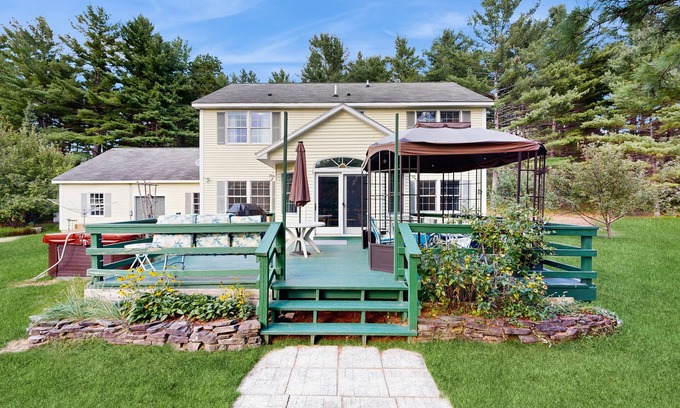 Center Ossipee House | Private spacious mountain view w/beach rights, hot tub, spacious deck & firepit