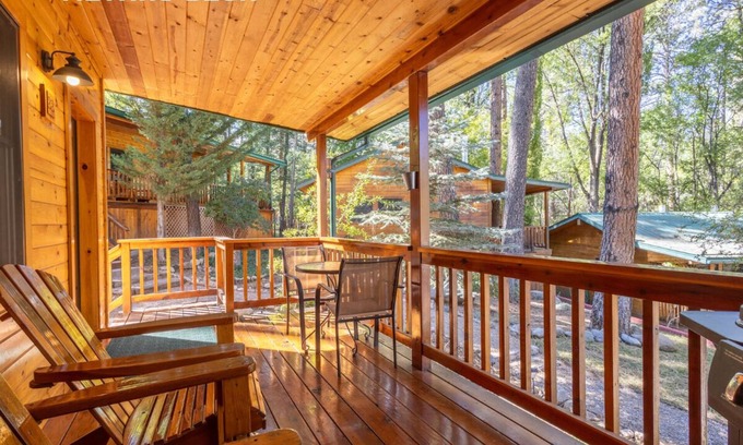 Ruidoso Cabin | Romantic Creekside Cabin | Hot Tub & Pine Views