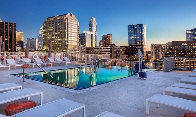 Civic District Resort | Roomy Studio at Austin Resort! Complete with Rooftop Pool, Fire Pit, and More!