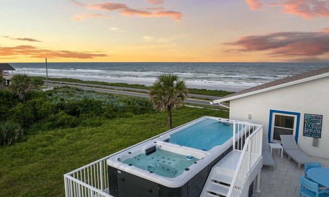 Flagler Beach House | Salty Greek Ocean View, Swim Spa & Hot Tub