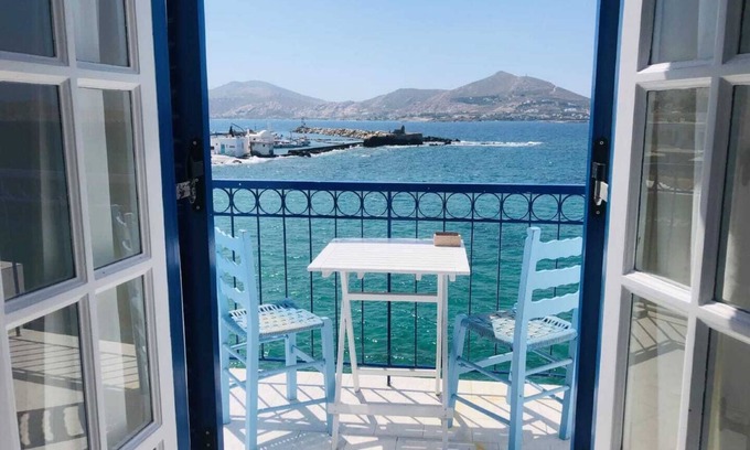 Naousa Apartment | Seafront Naoussa Old Port studio Casa Evriali with amazing location and sea view