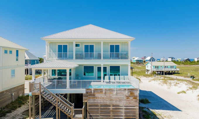 Fort Morgan House | Seaglass - Brand New Beachfront Home w/Private Pool - Sleeps 32!