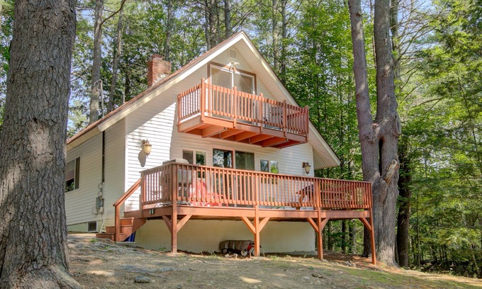 Gilford House | Serene getaway with private sauna, firepit, deck, grill, balcony, & washer/dryer