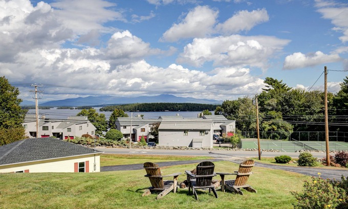 Gilford House | Single-story home overlooking Lake Winnipesaukee with firepit, fireplace & WiFi