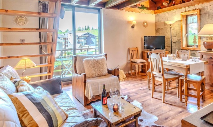 Manigod Apartment | Slow Chalet Etale Ski in-out Duplex, Mountain View Balcony, & Free parking