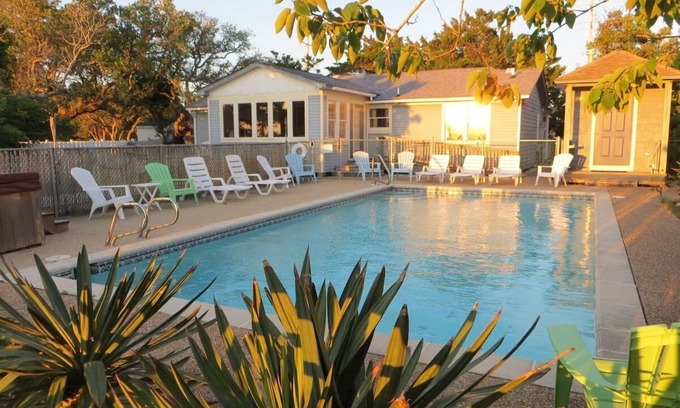 Salvo Cottage | Soundfront Sunsets with Private Dock, Kayaks, Large Pool, Hot Tub, Guesthouse