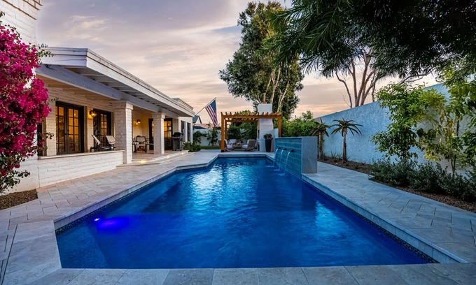 Andorra House | Spanish Farmhouse in Biltmore w/Heated Pool, Outdoor Fireplace & Hot Tub.