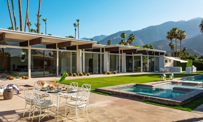 Palm Springs House | Spend Fall in Palm Springs! Historic Villa with Famous Pink Door and Mountain Views!