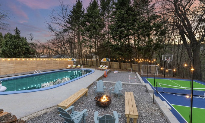 Asheville House | Splash House - Heated Pool, Hot Tub, Pickleball, Movie Theater