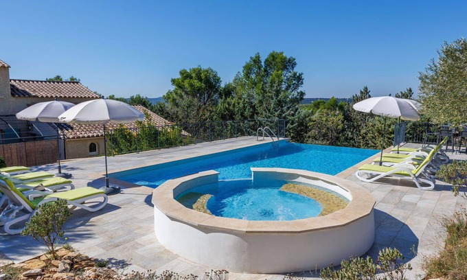 Saint-Hilaire-d'Ozilhan House | Stunning private villa with hot tub, private pool, A/C, WIFI, TV, patio and panoramic view