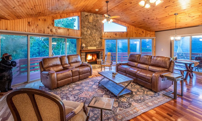 Alarka House | Stunning Home with Free WiFi, Deck, Wood Fireplace, & Mountain Views