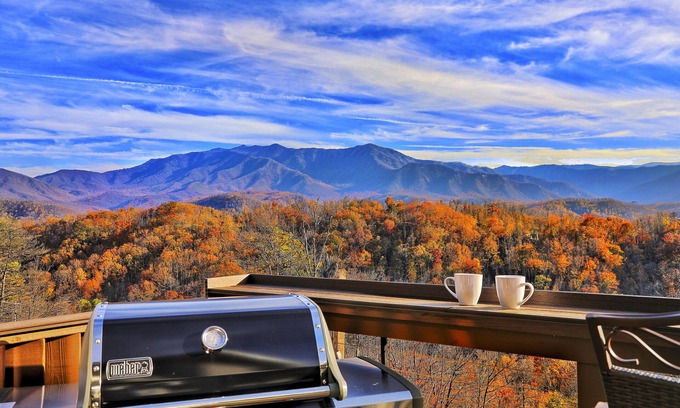 Chalet Village North Cabin | STUNNING Luxury Cabin! Game Room! 4 Fireplaces! Huge Decks Hot Tub! AMAZING View