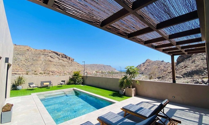 Mogan Villa | Stunning private villa for 6 guests with A/C, WIFI, private pool, TV, patio and parking