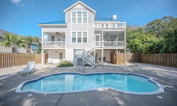 Yaupon Beach House | Time Stands Still: 4 Bed/3 Bath Home with Private Fenced In Pool Only One Block