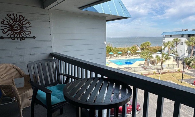 Tybee Island Condo | Top floor! Beautiful water views from your private balcony!