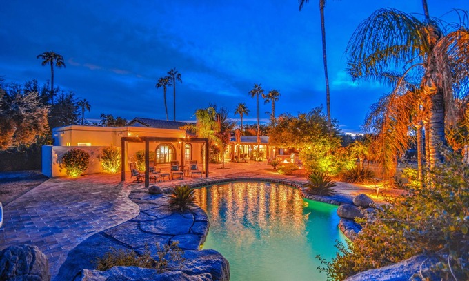 Central Scottsdale House | Tranquil Acre Oasis, Waterslide Heated Pool, Firepit, Spacious Backyard Estate