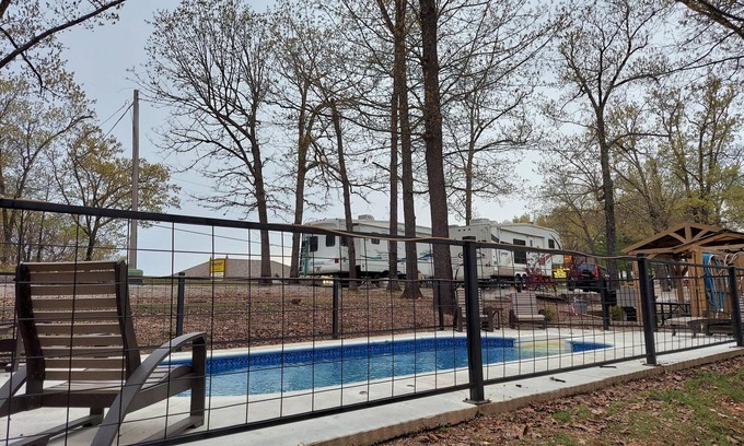 Branson RV Rental | Treetopper Fully Set up Tent Site with BBQ, Firepit, Outdoor Pool & Hiking