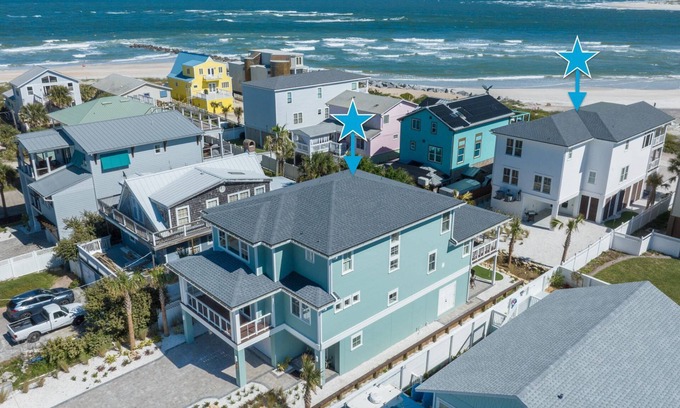 Vilano Beach House | Two Luxury Home Complex, Oceanfront, Brand New and Custom, Views, Gourmet Kitchens, Arcade, Fire Pit