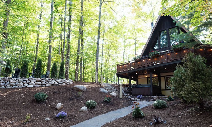 Bellaire Ski Chalet | Unique A-frame, hot tub, firepit, barrel sauna