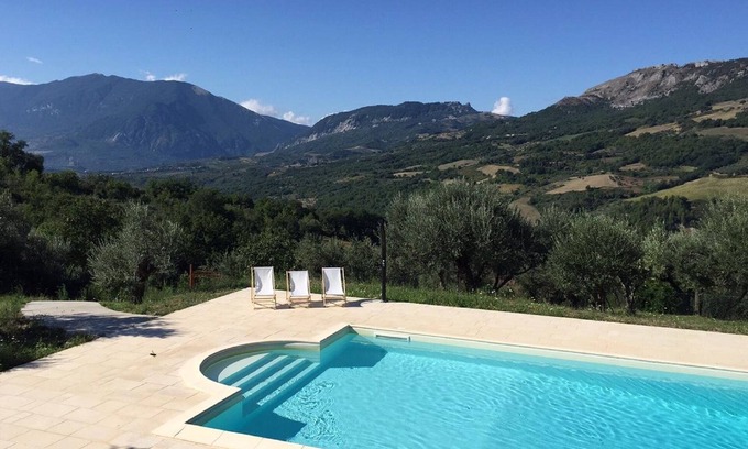 Pietranico House | Unique house with residential tower and swimming pool, mountain view, silence, child friendly