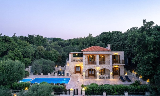 Vederi Villa | Villa Melpomeni | in a Forest with Private Pool, Sea View, Gym & Home Cinema