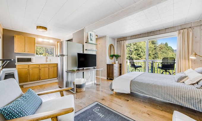 Guerneville Cottage | Vineyard view studio by Russian River w/private balcony, patio, grill, & WiFi
