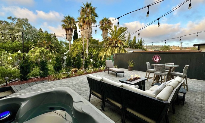 San Clemente Apartment | Walk to beach-private yard w/spa, fire pit, AC & more in downtown San Clemente!